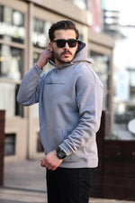 Miron Füme Sırt Şeritli Kapüşonlu Üç İplik Oversize Sweatshirt-2437