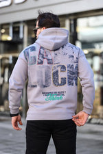 Miron Füme Sırtı Baskılı Kapüşonlu Üç İplik Oversize Sweatshirt- 2441
