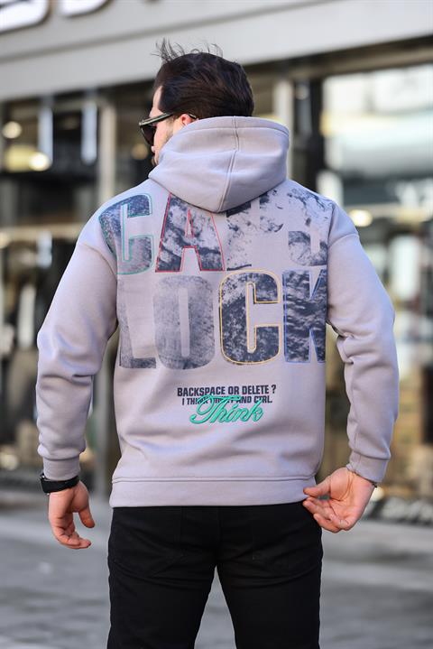 Miron Füme Sırtı Baskılı Kapüşonlu Üç İplik Oversize Sweatshirt- 2441