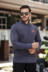 Miron Füme Unisex Nakışlı Dik Yaka Yarım Fermuarlı Polar Sweatshirt- 2321