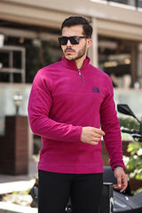 Miron Fuşya Unisex Nakışlı Dik Yaka Yarım Fermuarlı Polar Sweatshirt- 2321