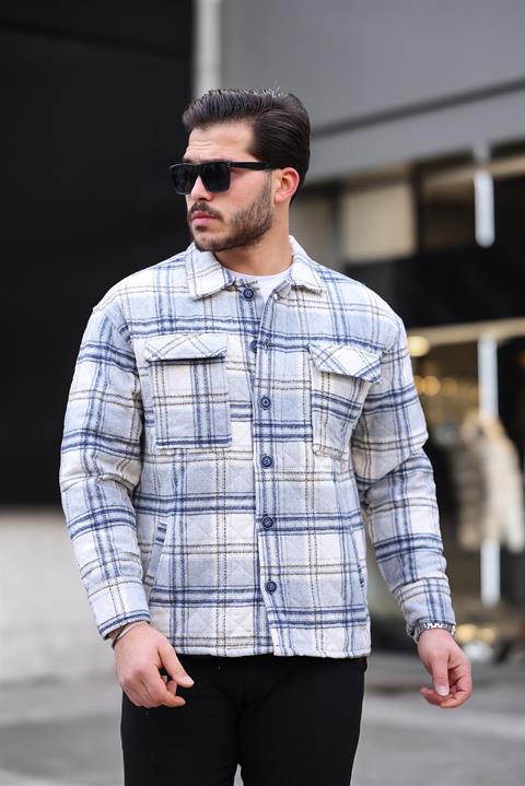 Miron Gri Beyaz Ekose Kapitone Detaylı Regular Fit Ceket-2454