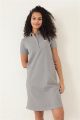 Miron Gri Kadın Polo Yaka Kısa Kollu Örme Elbise -2431