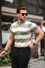 Miron Haki Bej Triko Blok Parçalı Polo Yaka Tişört- 2417