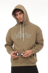 Miron Haki Fell Better Nakışlı Kapşonlu Üç İplik Oversize Sweatshirt- 2318