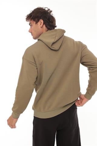 Miron Haki Fell Better Nakışlı Kapşonlu Üç İplik Oversize Sweatshirt- 2318