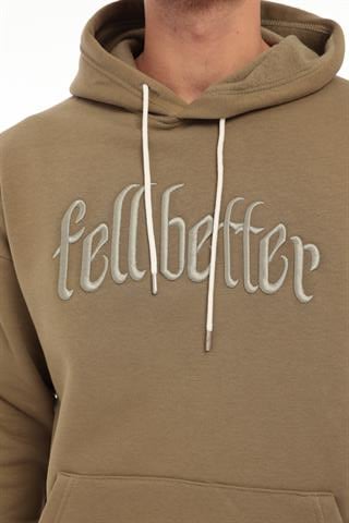 Miron Haki Fell Better Nakışlı Kapşonlu Üç İplik Oversize Sweatshirt- 2318