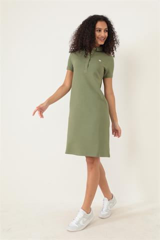 Miron Haki Kadın Polo Yaka Kısa Kollu Örme Elbise -2431