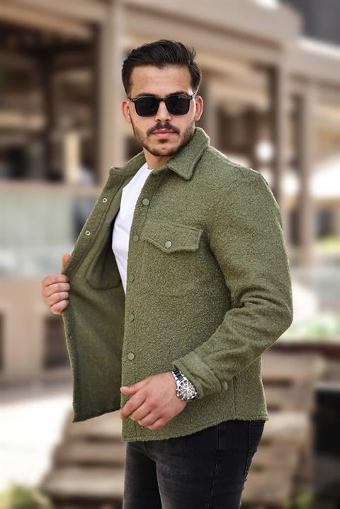 Miron Haki Kıvırcık Dokulu Kumaş Gömlek Yaka Cepli Regular Fit Ceket- 2309