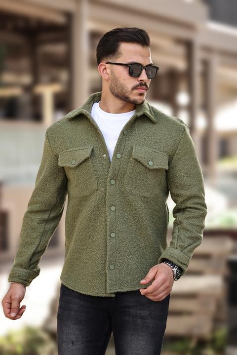 Miron Haki Kıvırcık Dokulu Kumaş Gömlek Yaka Cepli Regular Fit Ceket- 2309
