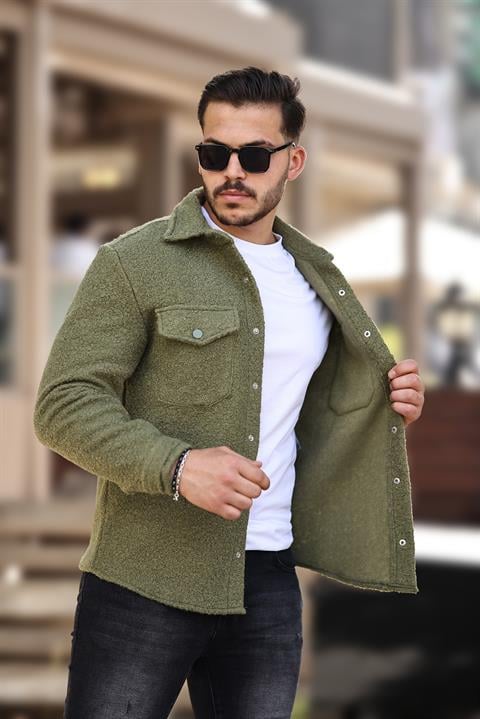 Miron Haki Kıvırcık Dokulu Kumaş Gömlek Yaka Cepli Regular Fit Ceket- 2309