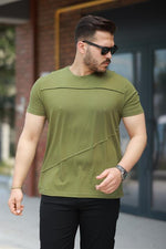 Miron Haki Parçalı Dikiş Detaylı Regular Fit Kısa Kollu Tişört -2523