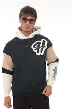 Miron High Nakışlı Oversize Sweatshirt - Lacivert Bej- 2315
