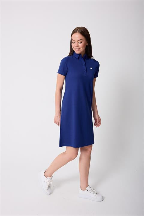 Miron İndigo Kadın Polo Yaka Kısa Kollu Örme Elbise -2431