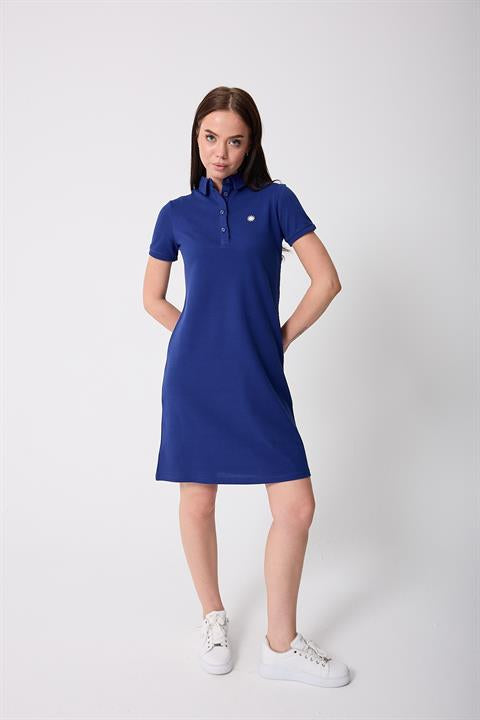 Miron İndigo Kadın Polo Yaka Kısa Kollu Örme Elbise -2431