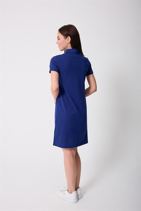 Miron İndigo Kadın Polo Yaka Kısa Kollu Örme Elbise -2431