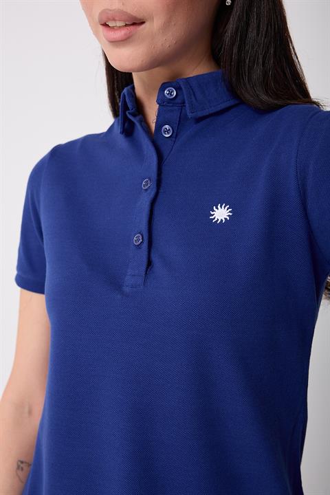 Miron İndigo Kadın Polo Yaka Kısa Kollu Örme Elbise -2431