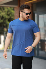 Miron İndigo Parçalı Dikiş Detaylı Regular Fit Kısa Kollu Tişört -2523