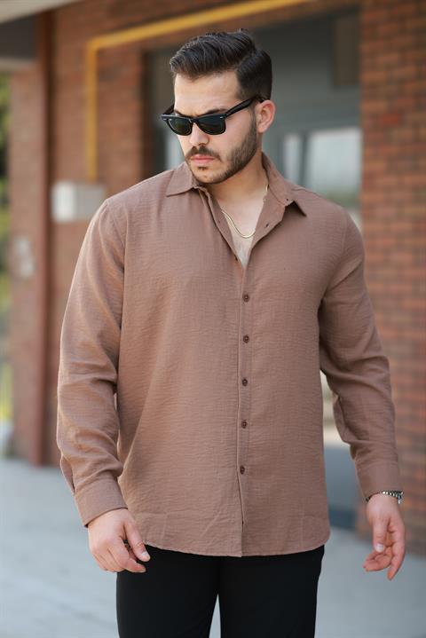 Miron Kahverengi Düz Uzun Kollu Regular Fit Gömlek- 2526