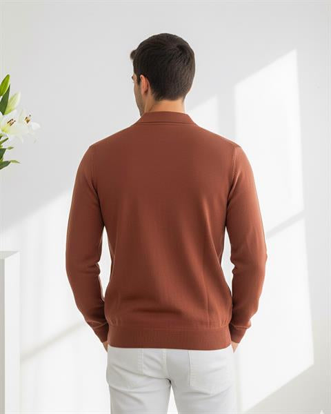 Miron Kahverengi Petek Dokulu Fitilli Polo Yaka Triko Kazak- 2445