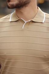 Miron Kamel Kabartma Çizgi Polo Yaka Triko Tişört- 2403