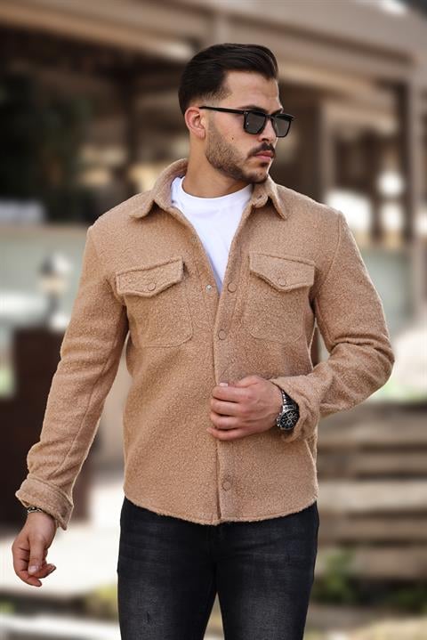 Miron Kamel Kıvırcık Dokulu Kumaş Gömlek Yaka Cepli Regular Fit Ceket- 2309