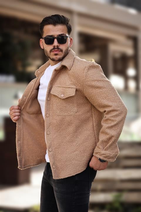 Miron Kamel Kıvırcık Dokulu Kumaş Gömlek Yaka Cepli Regular Fit Ceket- 2309