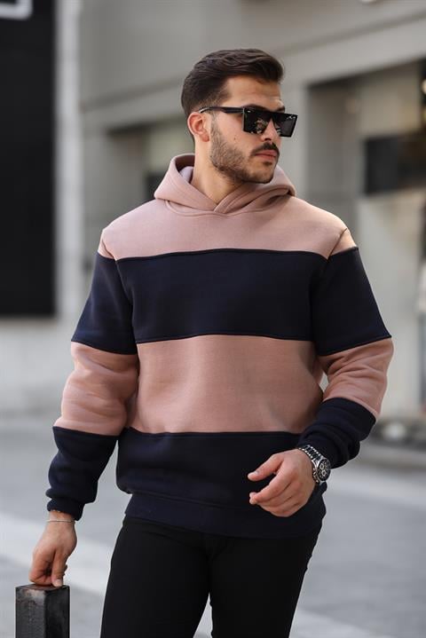 Miron Kamel Lacivert Blok Parçalı Overisize Kapşonlu Üç iplik Sweatshirt- 2316