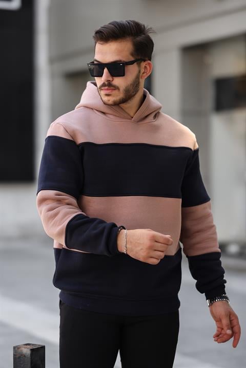 Miron Kamel Lacivert Blok Parçalı Overisize Kapşonlu Üç iplik Sweatshirt- 2316