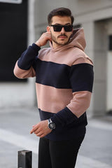 Miron Kamel Lacivert Blok Parçalı Overisize Kapşonlu Üç iplik Sweatshirt- 2316