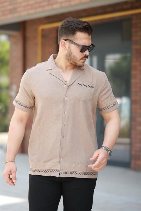 Miron Kamel Nakış Detaylı Kısa Kollu Regular Fit Gömlek- 2525