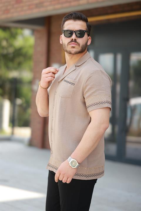 Miron Kamel Nakış Detaylı Kısa Kollu Regular Fit Gömlek- 2525