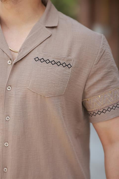 Miron Kamel Nakış Detaylı Kısa Kollu Regular Fit Gömlek- 2525