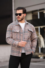 Miron Kiremit Bej Kareli Kapitone Detaylı Regular Fit Ceket-2453