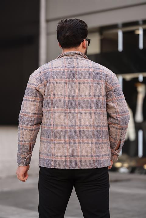 Miron Kiremit Bej Kareli Kapitone Detaylı Regular Fit Ceket-2453