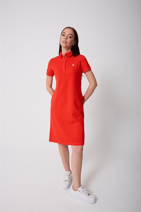 Miron Kiremit Kadın Polo Yaka Kısa Kollu Örme Elbise -2431