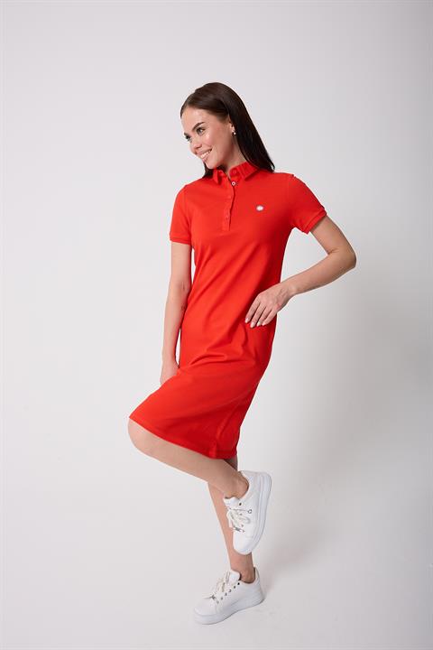 Miron Kiremit Kadın Polo Yaka Kısa Kollu Örme Elbise -2431