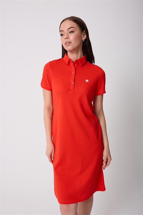 Miron Kiremit Kadın Polo Yaka Kısa Kollu Örme Elbise -2431