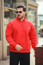 Miron Kırmızı Baskı ve Fermuar Detaylı Oversize Sweatshirt 2461