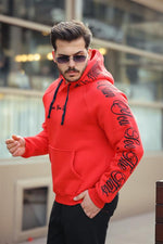 Miron Kırmızı Kol ve Kapüşon Baskı Detaylı Regular Fit Sweatshirt- 2460