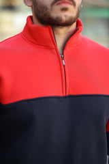 Miron Kırmızı Lacivert İki Renk Fermuarlı Üç İplik Oversize Sweatshirt -2457