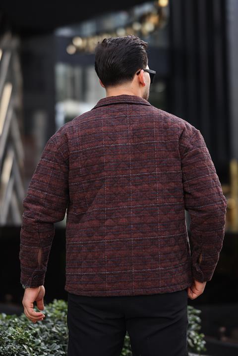 Miron Koyu Kahverengi Desenli Kapitone Detaylı Regular Fit Ceket-2456