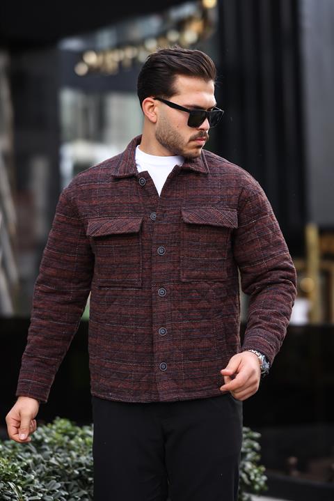 Miron Koyu Kahverengi Desenli Kapitone Detaylı Regular Fit Ceket-2456
