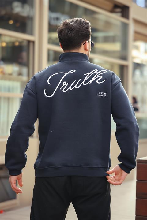 Miron Lacivert Baskı ve Fermuar Detaylı Oversize Sweatshirt 2461