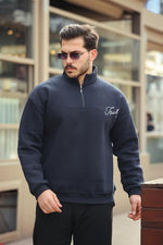 Miron Lacivert Baskı ve Fermuar Detaylı Oversize Sweatshirt 2461