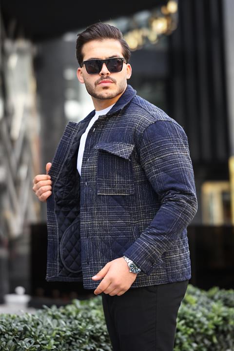 Miron Lacivert Çizgili Kapitone Detaylı Regular Fit Ceket-2455