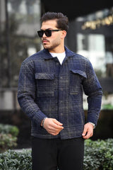 Miron Lacivert Çizgili Kapitone Detaylı Regular Fit Ceket-2455