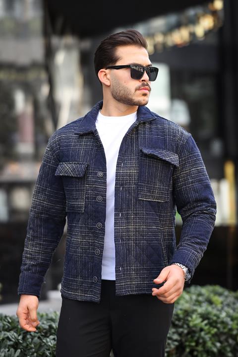 Miron Lacivert Çizgili Kapitone Detaylı Regular Fit Ceket-2455
