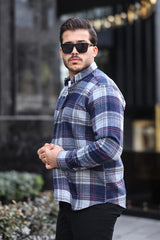 Miron Lacivert Ekose Regular Fit Oduncu Gömleği- 2450