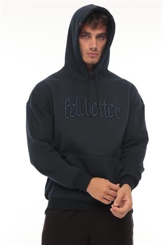 Miron Lacivert Fell Better Nakışlı Kapşonlu Üç İplik Oversize Sweatshirt- 2318